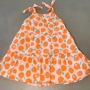 Crewcuts Orange Print Tie Strap Dress Girls Size 3 Citrus Summer